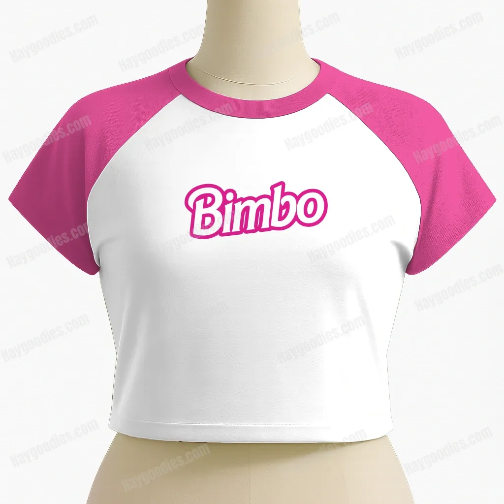 croptop-raglan-bimbofr Bimbo Hot Pink and White Crop Top - UK 8-26