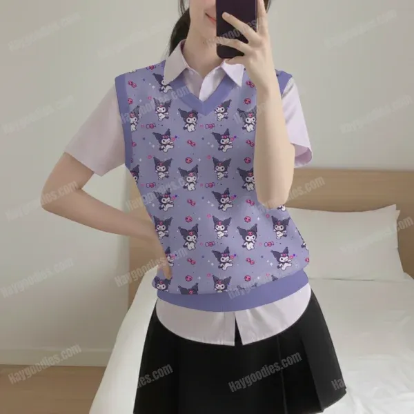 girlselfie-fr-knitvest2-kuromi Kuromi Purple Chunky Needle Knit Sweater Vest | Unisex Size S to 6XL