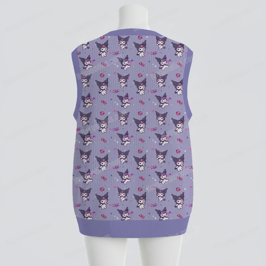 knitvest-manequinn-bk-kuromi Kuromi Purple Chunky Needle Knit Sweater Vest | Unisex Size S to 6XL