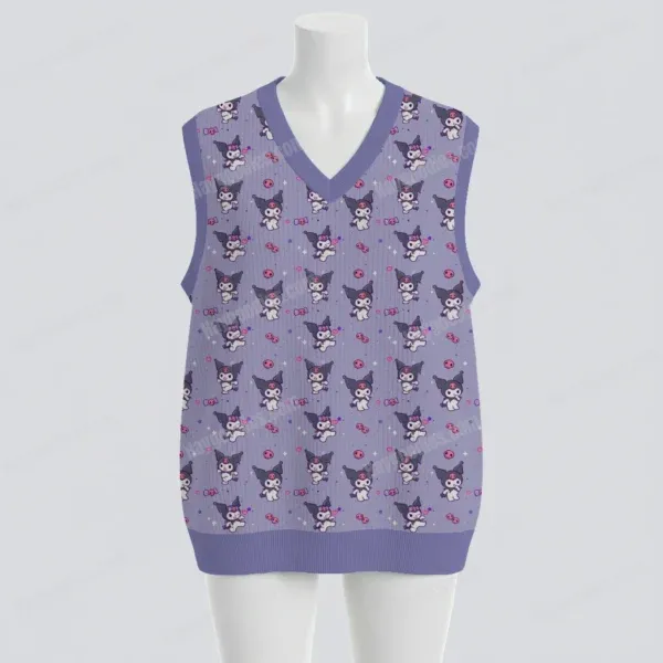 knitvest-mannequin-fr-kuromi Kuromi Purple Chunky Needle Knit Sweater Vest | Unisex Size S to 6XL