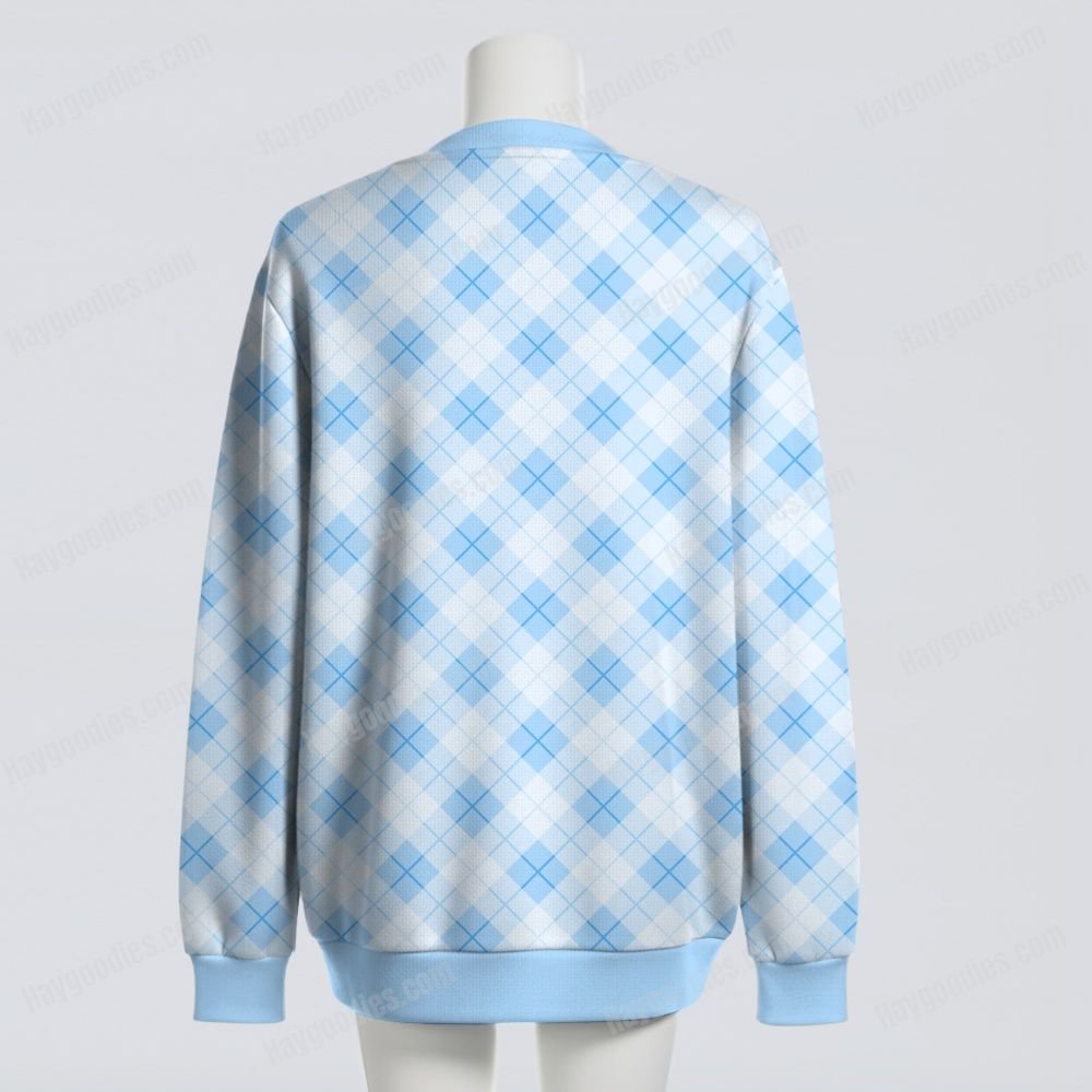 Pastel Blue Argyle Diamond Pattern Knit Unisex Cardigan S–7XL