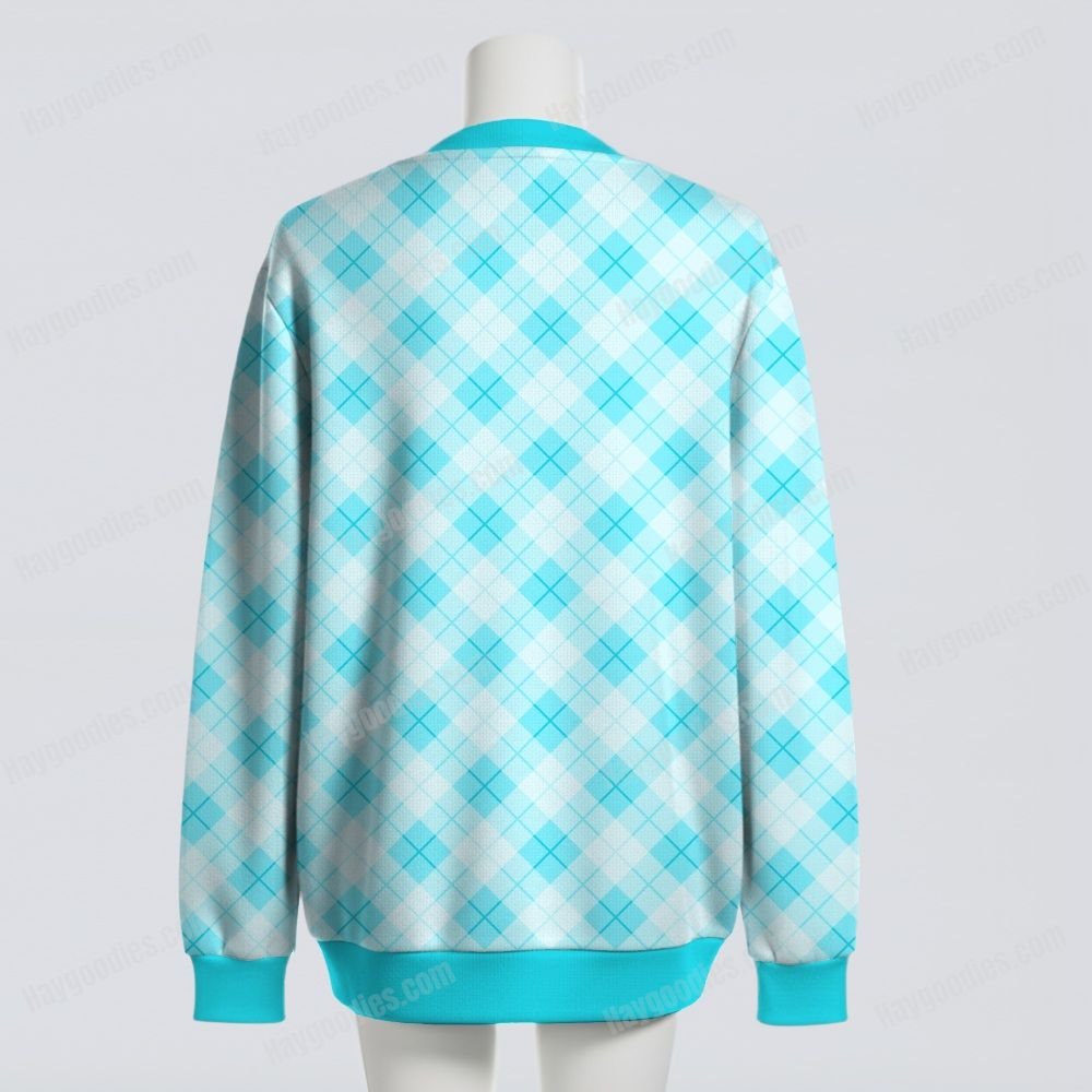 Teal Argyle Diamond Pattern Knit Unisex Cardigan S–7XL