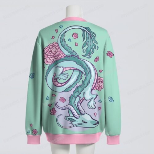 Pastel Dragon Cardigan – Unisex Oversized Button-Up Cardigan S–7XL – Green and Pink