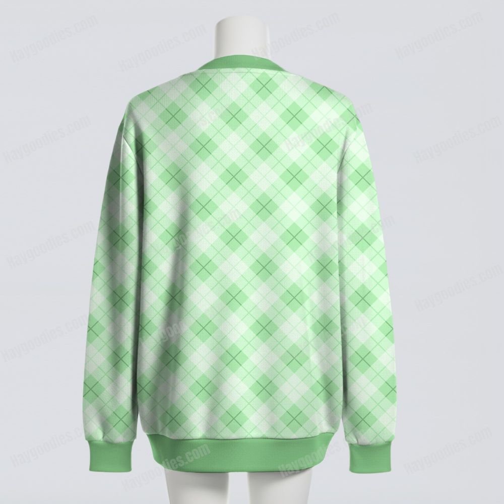 cardigan back greenging Pastel Green Argyle Diamond Pattern Knit Unisex Cardigan S–7XL