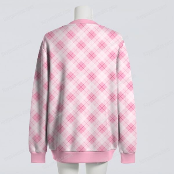 Pastel Pink Argyle Diamond Pattern Knit Unisex Cardigan S–7XL