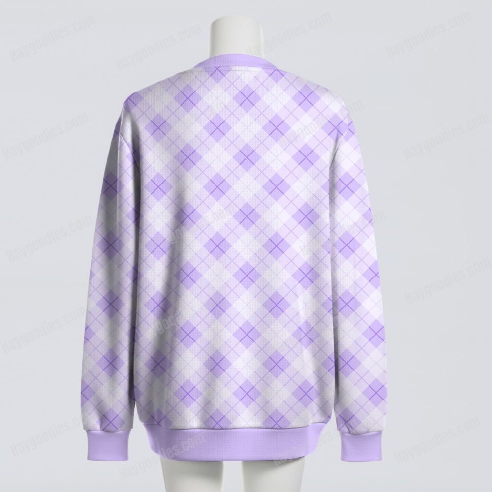 Pastel Purple Argyle Diamond Pattern Knit Unisex Cardigan S–7XL