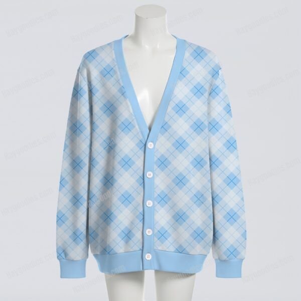 cardigan front blueging Pastel Blue Argyle Diamond Pattern Knit Unisex Cardigan S–7XL