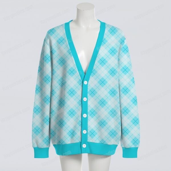 Teal Argyle Diamond Pattern Knit Unisex Cardigan S–7XL