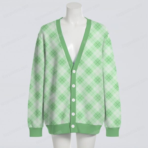 cardigan front greenging Pastel Green Argyle Diamond Pattern Knit Unisex Cardigan S–7XL