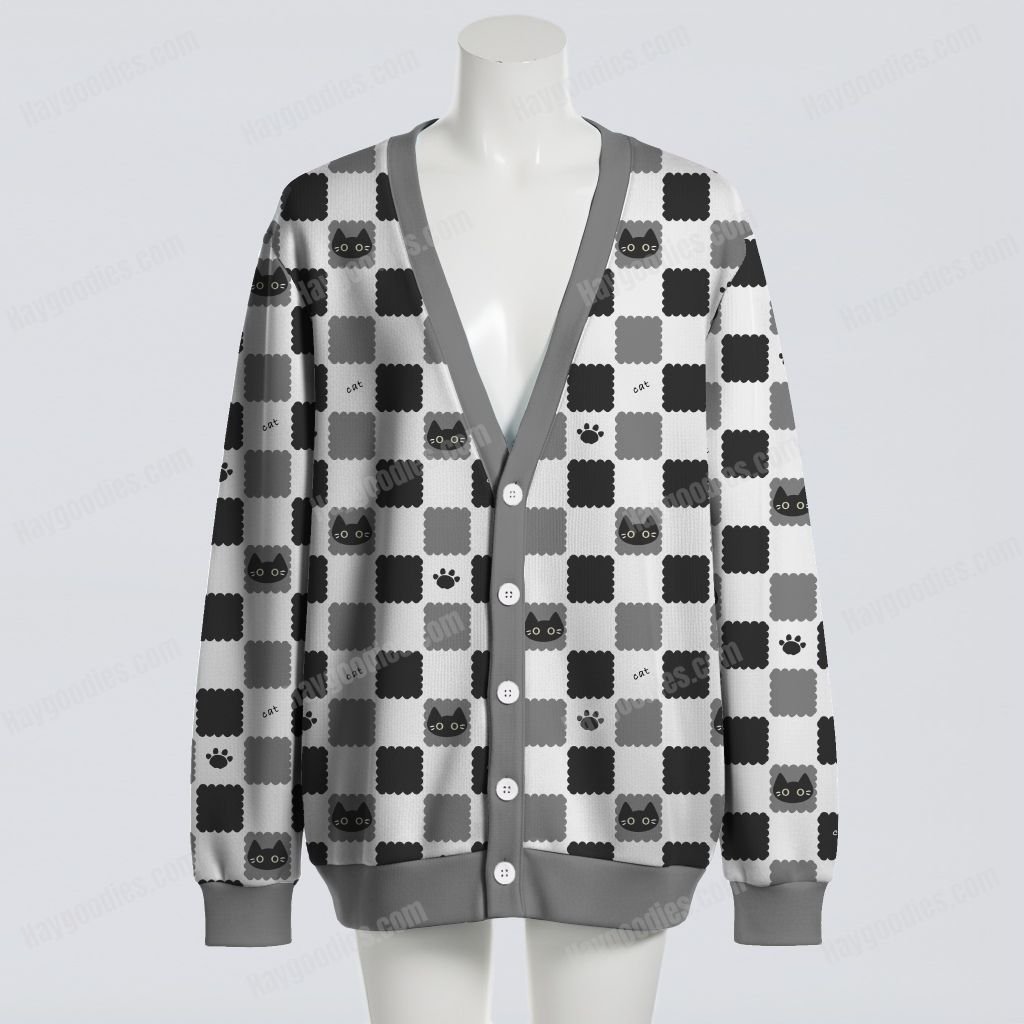 cardigan front mannequin2 Cute Black Cats Stares Pattern Knit Cardigan S–7XL (Copy)