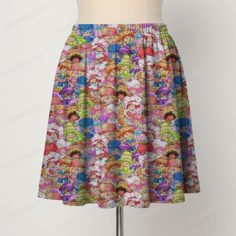 skirt front strawberryshortcake Strawberry Shortcake Characters Skater Skirt with Pockets – Stretch A-Line Mini (UK 8–26)