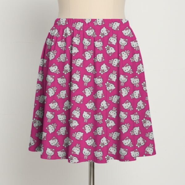 skirt front hkpink2 Hello Kitty Pattern Skater Skirt with Pockets – Stretch A-Line Mini (UK 8–26)